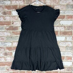J.Crew XS Black Tiered Knit Mini Dress 100% Cotton Short Sleeve Crew Neck